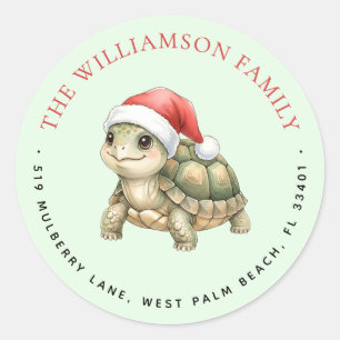 Kerstschildpad Sinterklaashoed Retouradres Ronde Sticker