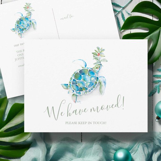 Kerstschildpad voor de kust - Zee - aankondiging Briefkaart