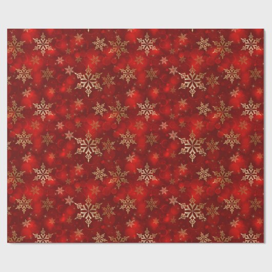 kerstschilfers met rode en gouden sneeuwvlokken cadeaupapier (Vlak)