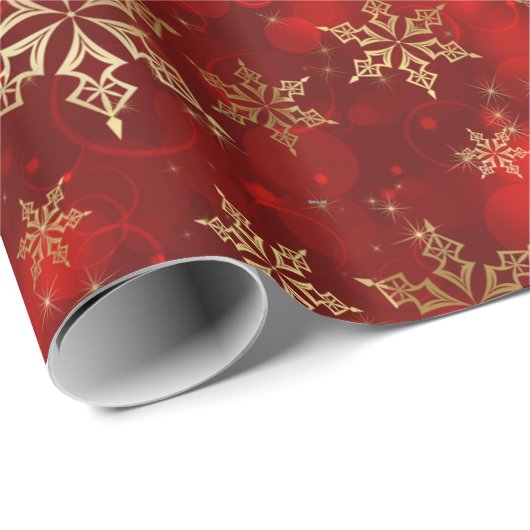 kerstschilfers met rode en gouden sneeuwvlokken cadeaupapier (Rol Hoek)