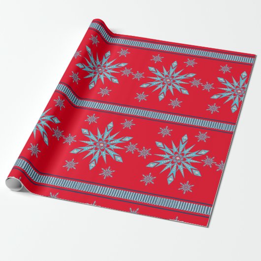 Kerstschilfers Rood met snowflakes Cadeaupapier (Uitgerold)