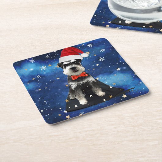 Kerstschnauzer Kartonnen Onderzetters (Schuin)