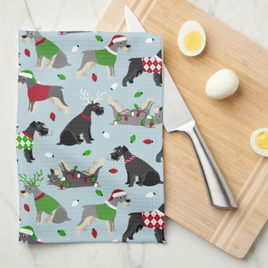 Kerstschnauzer Theedoek (Quarter Fold)