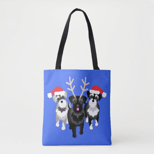 Kerstschnauzers blauw tote bag (Voorkant)