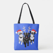 Kerstschnauzers blauw tote bag (Achterkant)