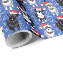 Kerstschnauzers in Santa Hats Blue Snowflakes