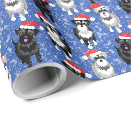 Kerstschnauzers in Santa Hats Blue Snowflakes Cadeaupapier
