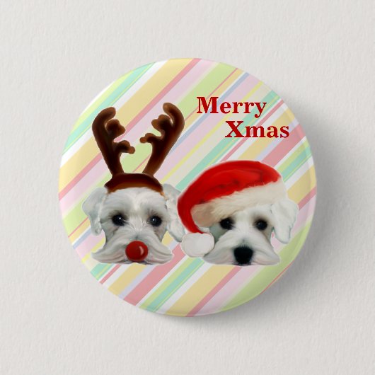 Kerstschnauzers Ronde Button 5,7 Cm (Voorkant)