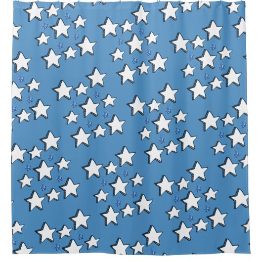 Kerstschoeisel Gordijn Blauwe Stars (Voorkant)