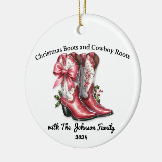 Kerstschoenen en Cowboy Roots Keramisch Ornament (Links)