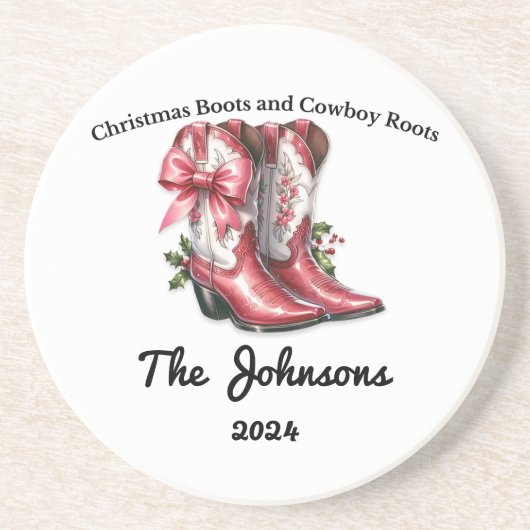 Kerstschoenen en Cowboy Roots Zandsteen Onderzetter (Voorkant)