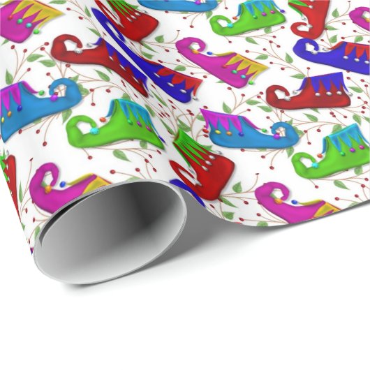 Kerstschoenen met een patroon van verpakkingspapie cadeaupapier (Rol Hoek)