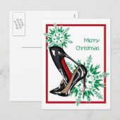 Kerstschoenen Stilettos mode Sneeuwvlok Xmas Feestdagenkaart (Voorkant / Achterkant)