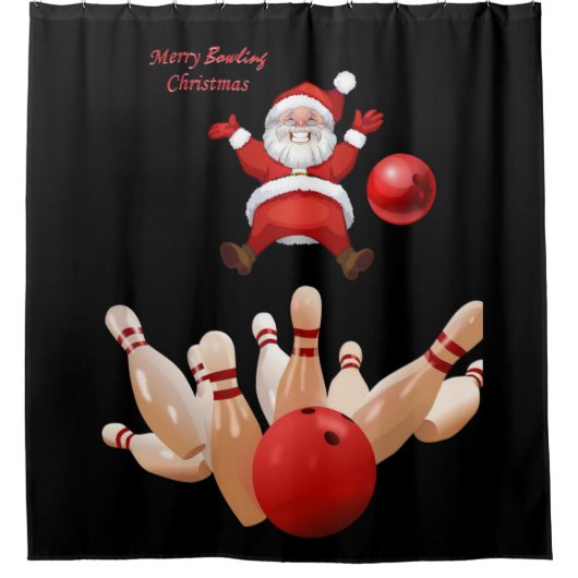 Kerstschoengordijn, Santa Bowling Douchegordijn (Voorkant)