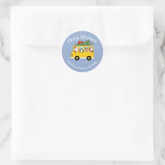 kerstschoolbus santa - kindercadeauverpakking ronde sticker (Tas)