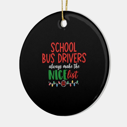 Kerstschoolbuschauffeur, schoolbus keramisch ornament (Links)