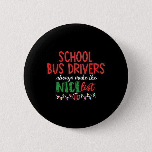 Kerstschoolbuschauffeur, schoolbus ronde button 5,7 cm (Voorkant)