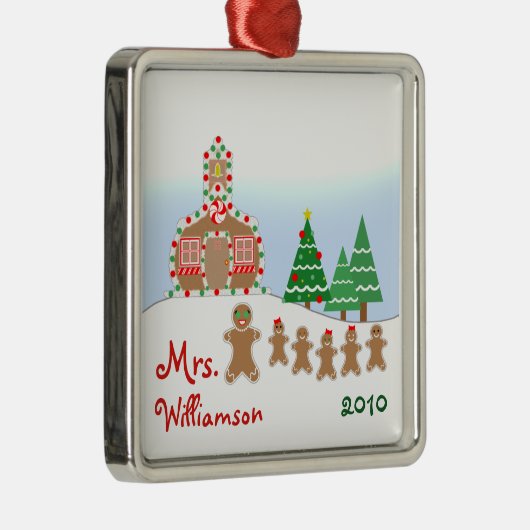 Kerstschoolhouse Scene - Gingerbrood leraar Metalen Ornament (Rechts)