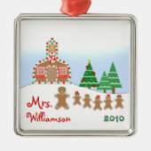 Kerstschoolhouse Scene - Gingerbrood leraar Metalen Ornament (Voorkant)