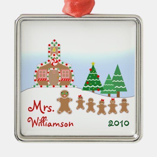 Kerstschoolhouse Scene - Gingerbrood leraar Metalen Ornament (Voorkant)