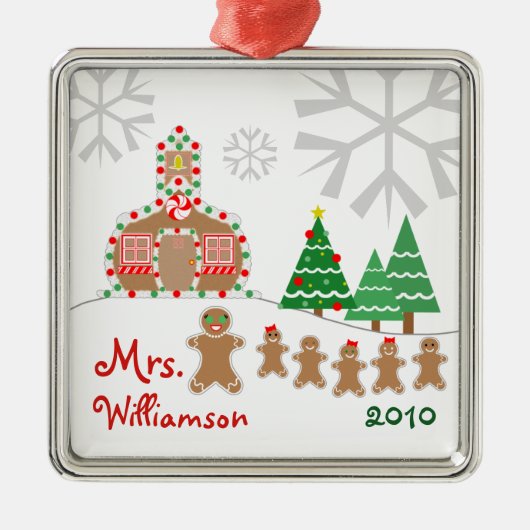 Kerstschoolhouse Scene - Gingerbrood leraar Metalen Ornament (Voorkant)