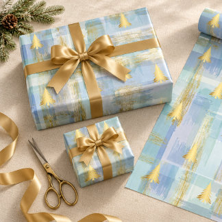 Kerstschoorsteen Dennenbomen & Plakkaat Plaid Cadeaupapier