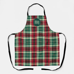 Kerstschort - Aangepaste Monogram– Tartan Plaid Schort