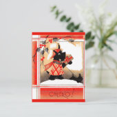 KerstSchotse hond uit de jaren dertig zegt "Cheeri Feestdagenkaart (Staand voorkant)