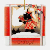 KerstSchotse hond uit de jaren dertig zegt "Cheeri Keramisch Ornament (Achterkant)