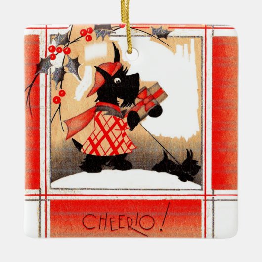 KerstSchotse hond uit de jaren dertig zegt "Cheeri Keramisch Ornament (Voorkant)