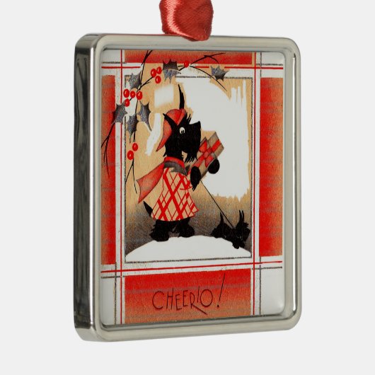 KerstSchotse hond uit de jaren dertig zegt "Cheeri Metalen Ornament (Rechts)