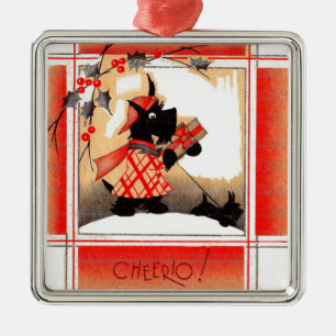 KerstSchotse hond uit de jaren dertig zegt "Cheeri Metalen Ornament