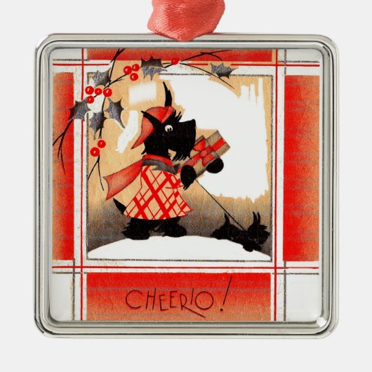 KerstSchotse hond uit de jaren dertig zegt "Cheeri Metalen Ornament (Voorkant)