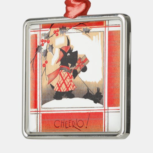 KerstSchotse hond uit de jaren dertig zegt "Cheeri Metalen Ornament (Links)