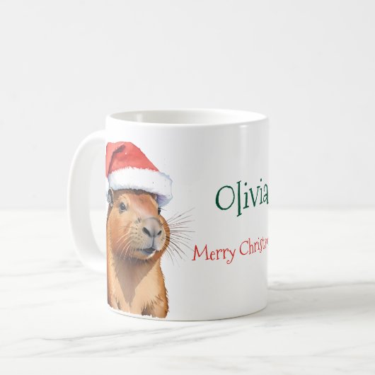 Kerstschrift Capybara Koffiemok (Voorkant links)