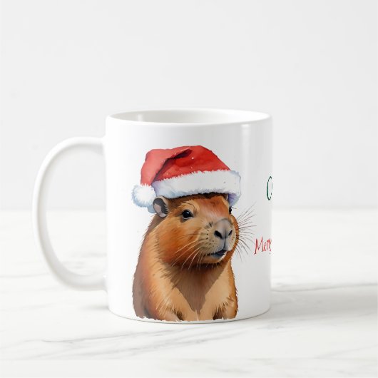 Kerstschrift Capybara Koffiemok (Links)
