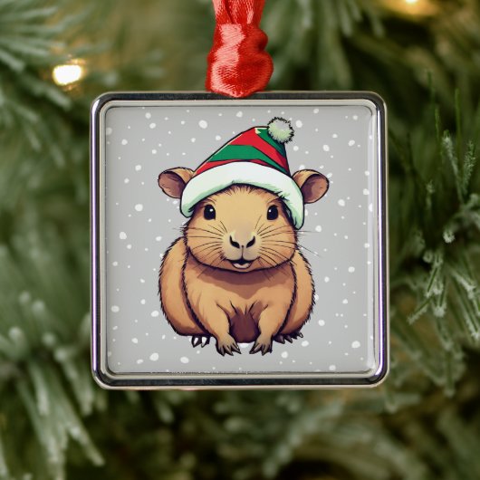 Kerstschrift Capybara Metalen Ornament (Boom)