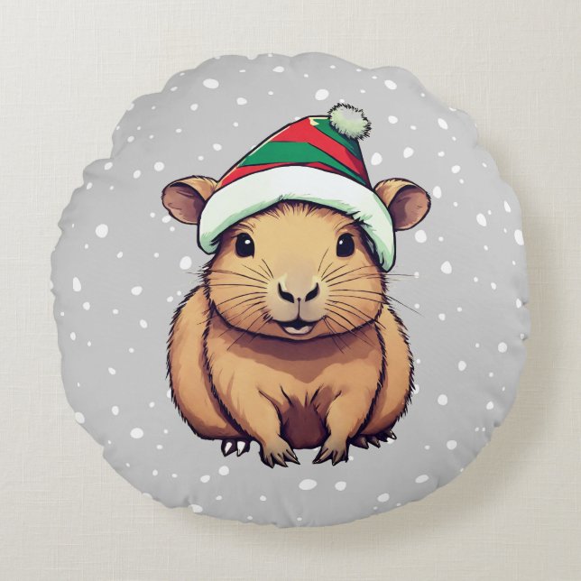 Kerstschrift Capybara Rond Kussen (Voorkant)