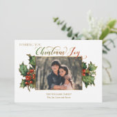 Kerstschrijver met Holly & Foto Feestdagenkaart (Staand voorkant)