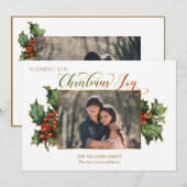 Kerstschrijver met Holly & Foto Feestdagenkaart (Voorkant / Achterkant)