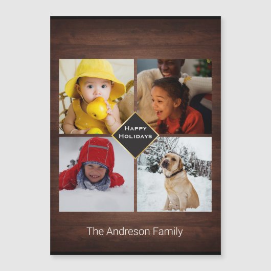 Kerstschuur Houten Pret 4 Familie Foto Kaart (Voorkant)