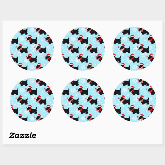 KerstScottie Dogs Pattern Ronde Sticker (Vel)