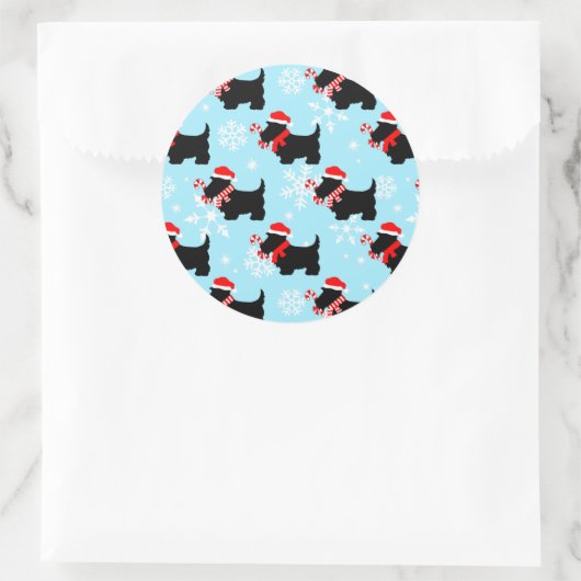 KerstScottie Dogs Pattern Ronde Sticker (Tas)