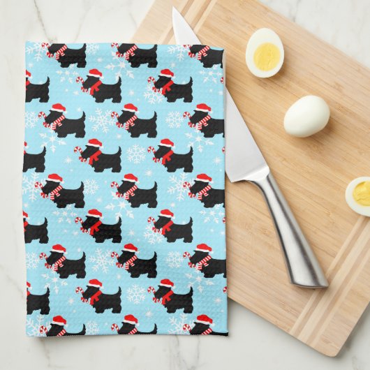 KerstScottie Dogs Pattern Theedoek (Quarter Fold)