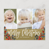 Kerstscript Berries 3 Fotovakantie Feestdagenkaart (Voorkant)