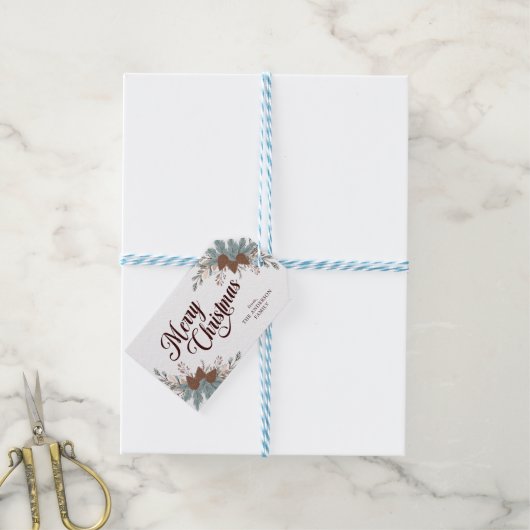 Kerstscript Boho Groene Kerst Cadeaulabel (Met Touw)