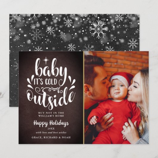 Kerstscript Boho Krijtbord Foto Feestdagenkaart (Voorkant / Achterkant)