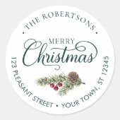 Kerstscript Botanisch groen retouradres Ronde Sticker (Voorkant)
