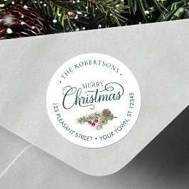 Kerstscript Botanisch groen retouradres Ronde Sticker