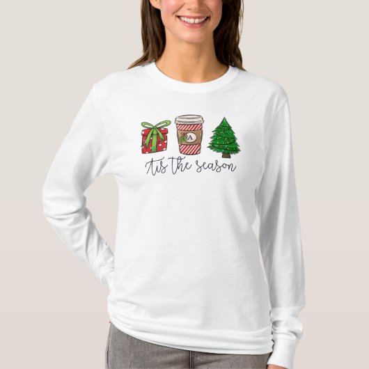Kerstscript Cadeau Monogram Koffieboom T-shirt (Voorkant)